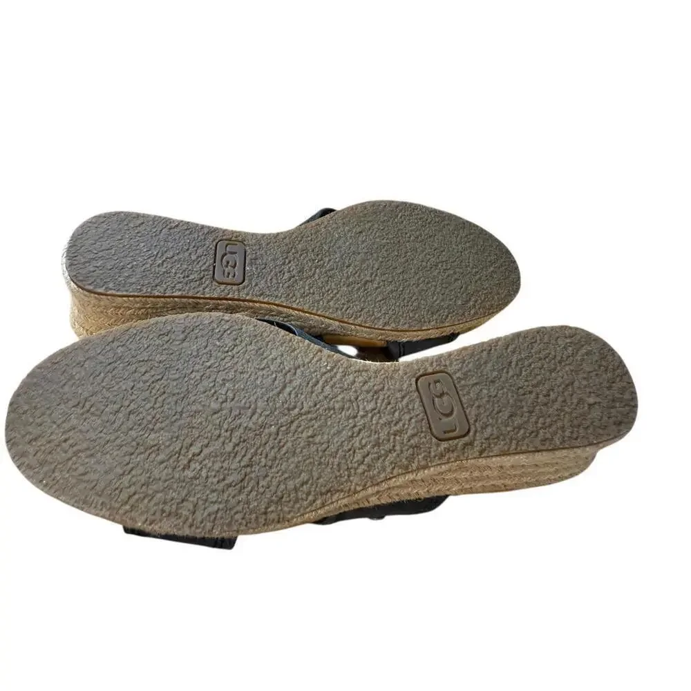 UGG Australia Womens Gwyn Espadrille Wedge Leather Sandals Size 8 Black Slides